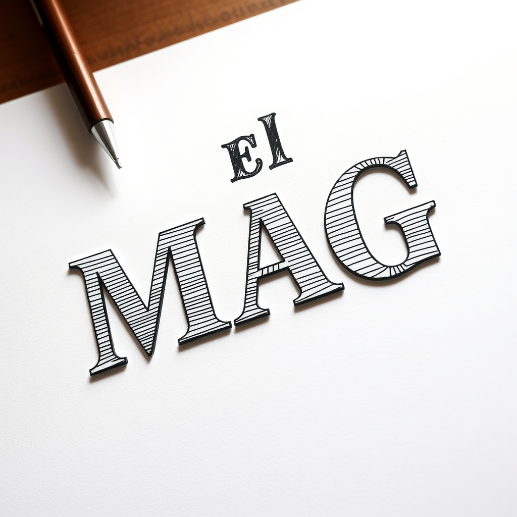 Main logo studio: el texto principal debe decir aeromag en negrillas manuscritas y fondo blanco, las letras de los extremos mantienen la proporcion las demás letras del