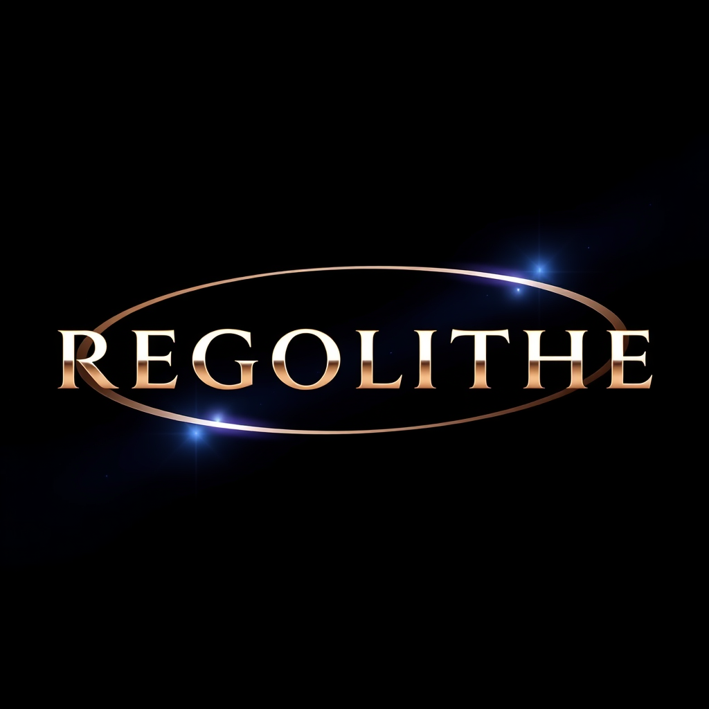 Main logo studio: premium Facebook branding graphic for REGOLITHE. Make REGOLITHE the central focus in elegant, clean, sophisticated warm metallic silver lettering.deep