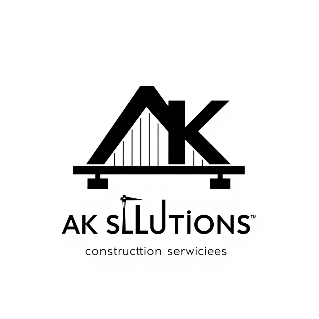 Minimalist Logo idea: minimalist logo, simple geometric mark for minimal "AK Solutions - construction project services" ak should make like a bridge and a road (for infrast