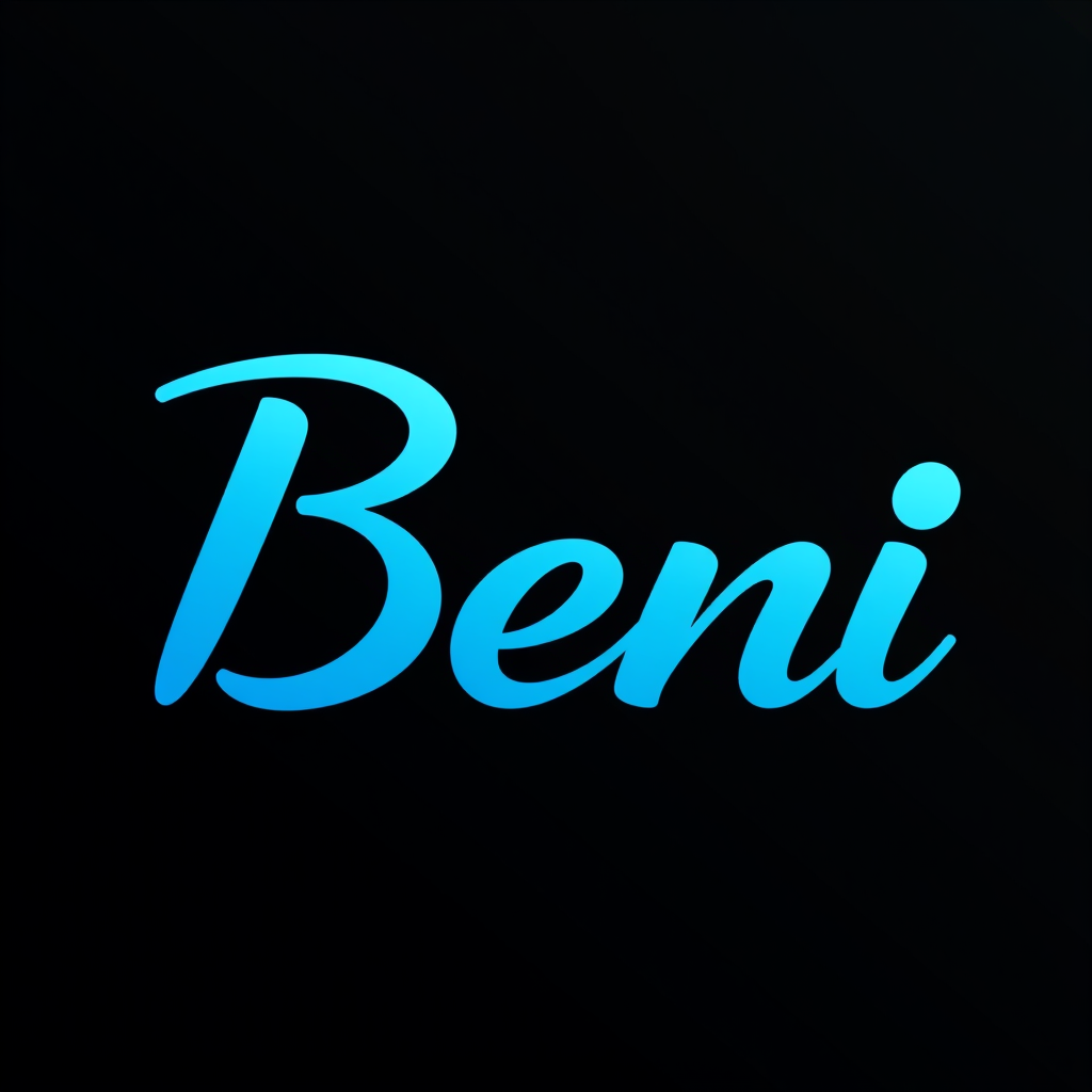Main logo studio: I want a logo with the name "Beni" in light blue against a black background; use an attractive font and blend everything together.