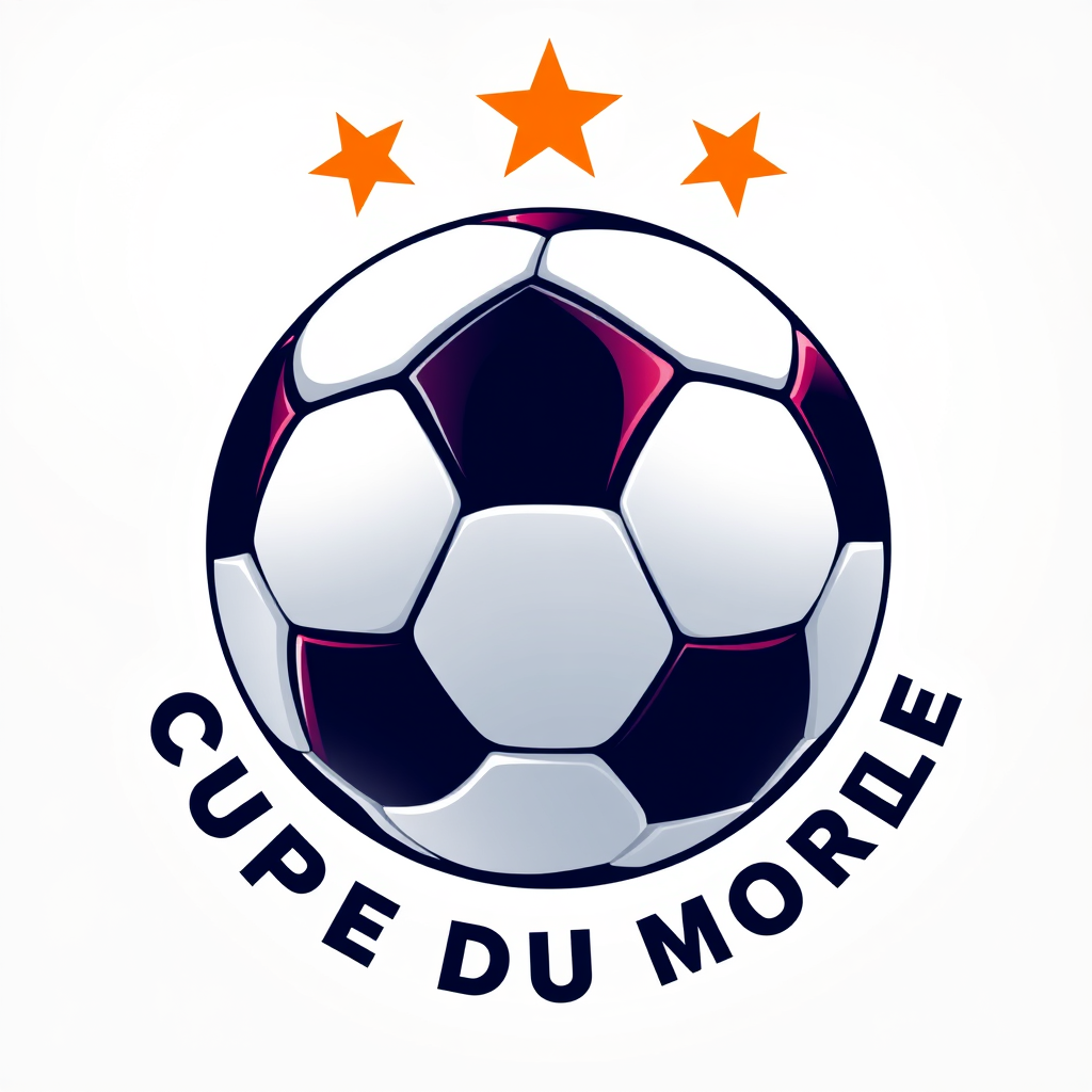 Main logo studio: Logo football avec écusson, et en haut 5 étoiles de coupe du monde alignés dorés