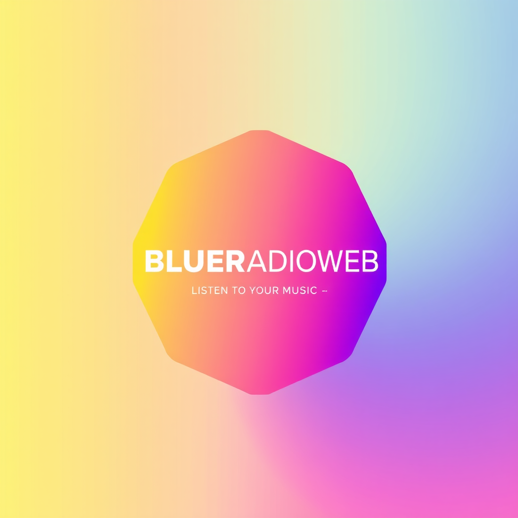 Gradient Logo idea: gradient logo for Générer un logo radio de forme hexagonal - BLUERADIOWEB avec le slogan LISTEN TO YOUR MUSIC , smooth color gradient, modern vibrant