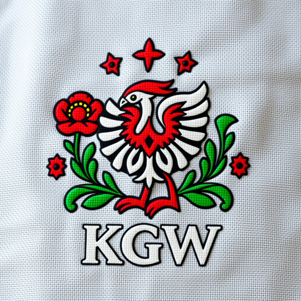 Main logo studio: Stwórz logo na dożynki. Kobiety w tradycyjnych strojach, polski folklor czyli ludowe ornamenty i wycinanki, maki chabry, malwy. Logo wielokolorowe: cz