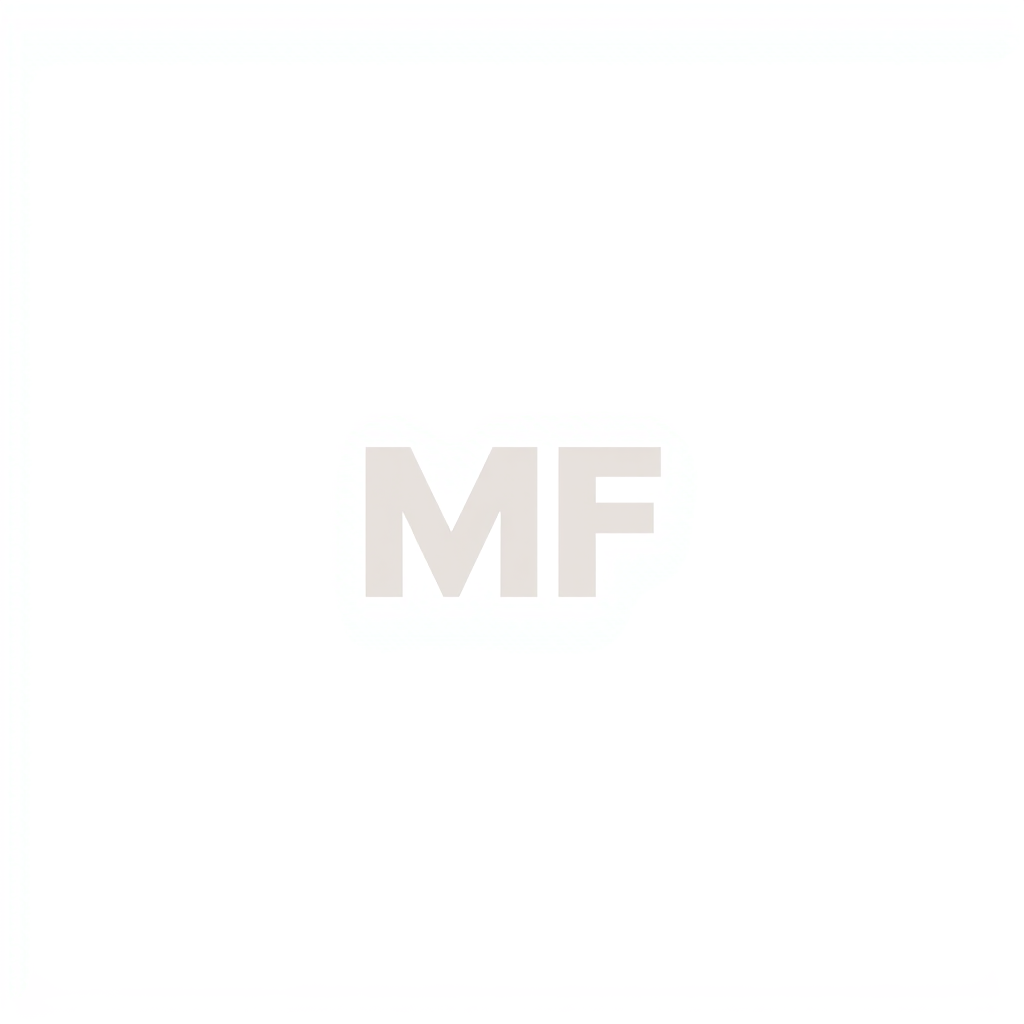 Wordmark Logo idea: wordmark logo of MF , bold clean typography, flat vector logo, centered, solid white background, high contrast, professional brand identity