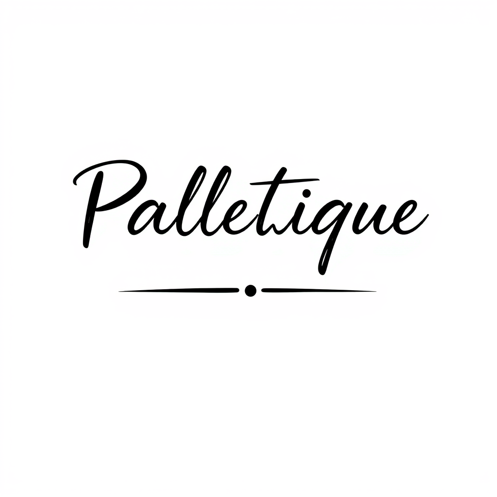 Main logo studio: Create a luxury minimalist wordmark logo for 'Palletique'. Use elegant handwritten calligraphy with tight letter spacing. Make the two 'l's subtly res