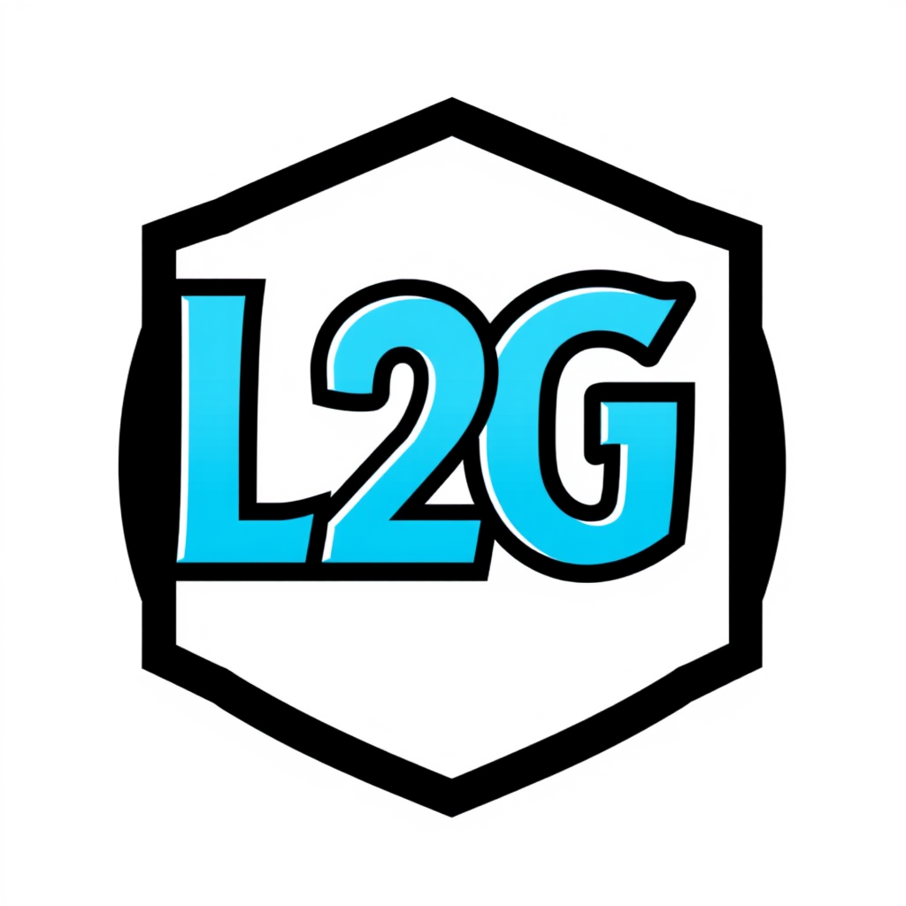 Main logo studio: peut tu nous faire un logo avec L2G avec la couleur bleu clair et noir pour une marque d habit avec le petit r