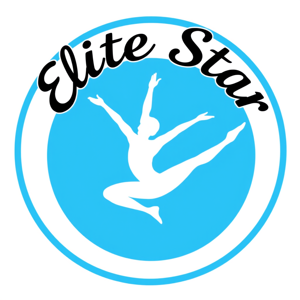 Main logo studio: blue circle back round with curved pointed split leaping white figure in the middle with black bold cursive nice letters curved inan arch above the ci