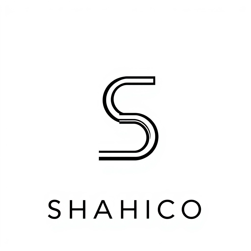 Main logo studio: Create a modern minimalist wordmark for "SHAHICO". Design the letter "S" as a sophisticated electrical wire or circuit path, with two or three subtle