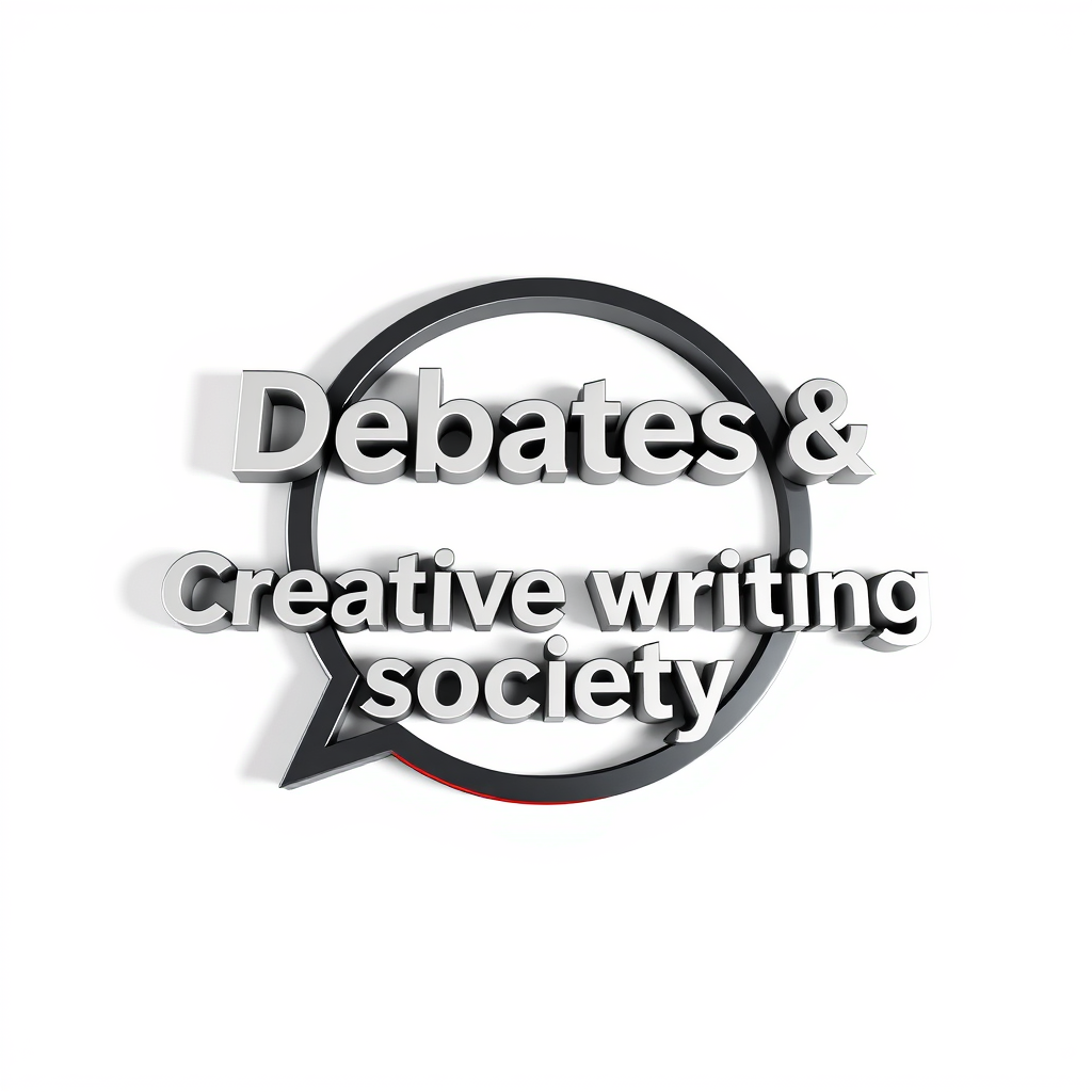3D Logo idea: 3D logo for an aesthetic whatsapp logo written "Debates & Creative writing Society" , three-dimensional render, realistic depth and shadows, glossy or