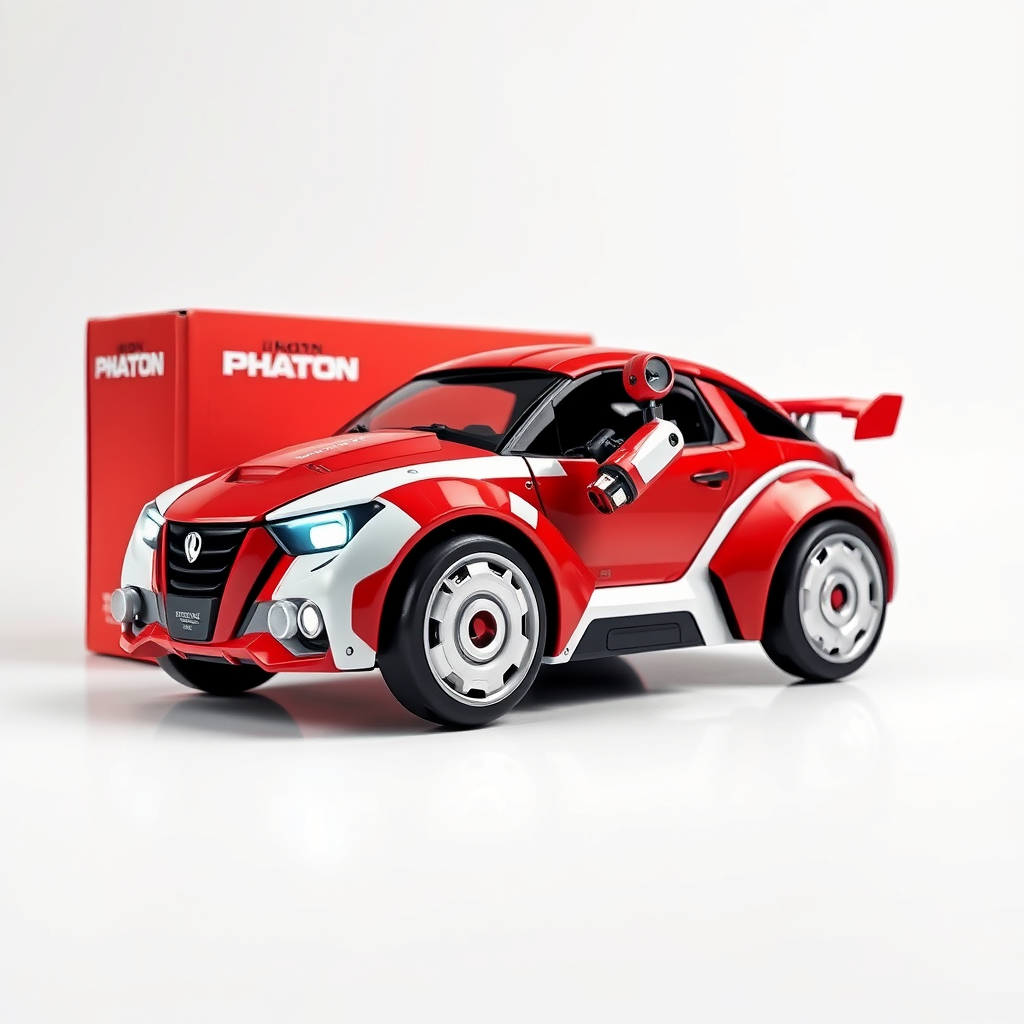 Main logo studio: NAME IRON PHATON IS A ROBOT CAR WITH BOX ROBOT IS SOCOOL COULEUR RED WHITE MAKE LOGO FORME