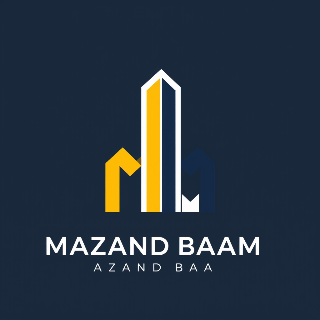 Main logo studio: Minimalist MBM logo for construction company MAZAND BAAM. Short M, tall central B like a pitched roof, short M. One geometric architectural symbol. Cr