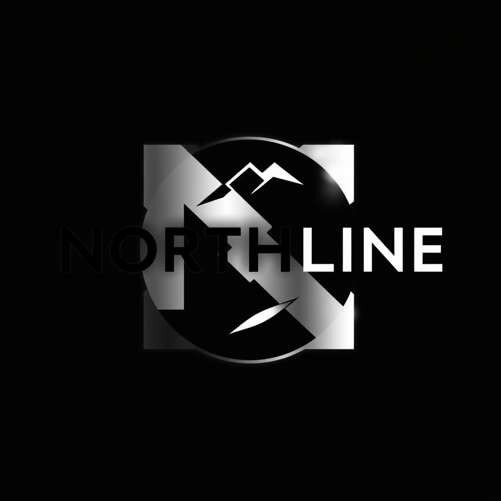 Main logo studio: Create a modern, minimalist logo for a fictional clothing brand called Northline. Use black, white, and silver with a simple memorable symbol. Make it
