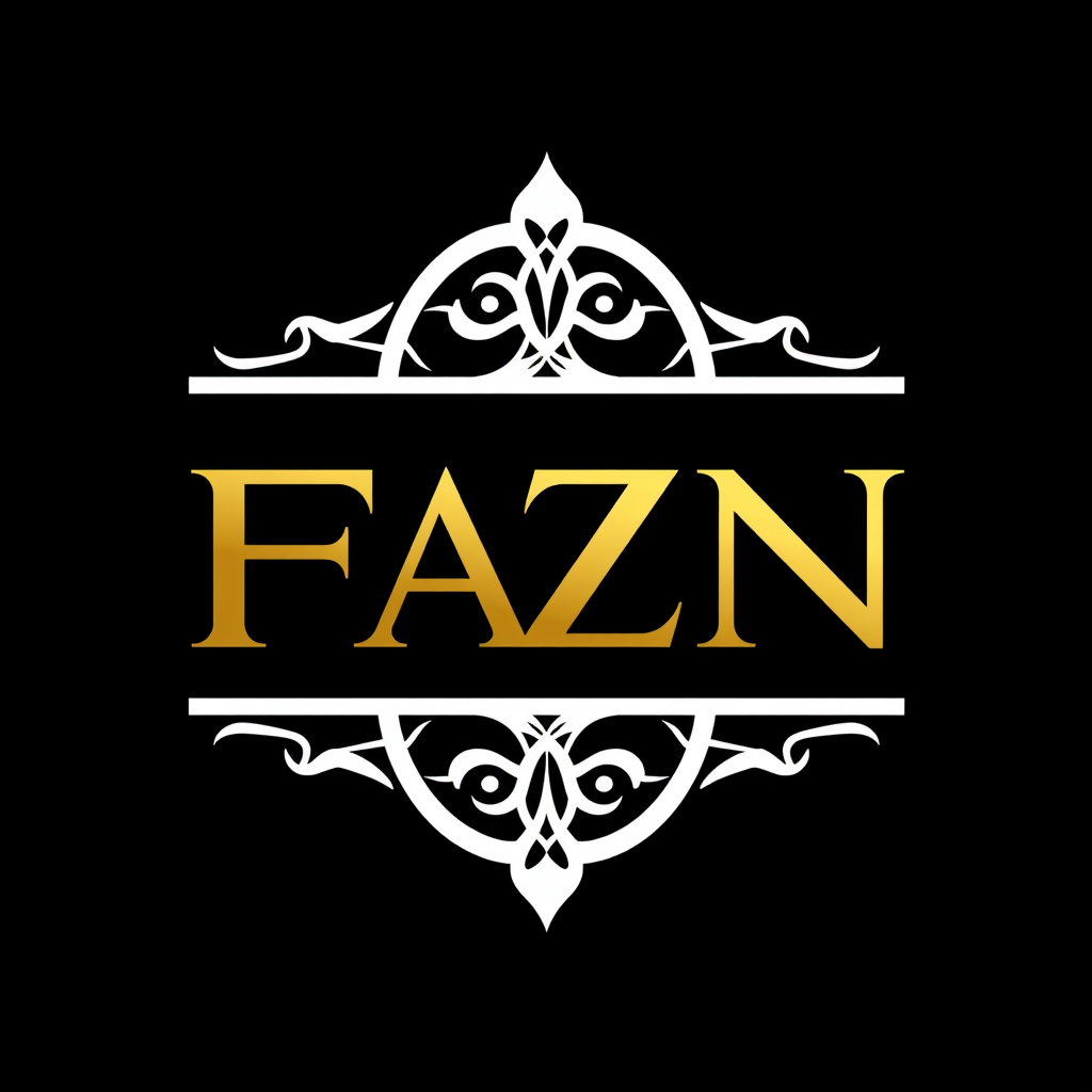 Main logo studio: elegant monogram logo combining letters FAZN gold, luxury brand “Create a logo for my gym named FAZN . background COLOR SHOULD BE BLACK AND WHITE