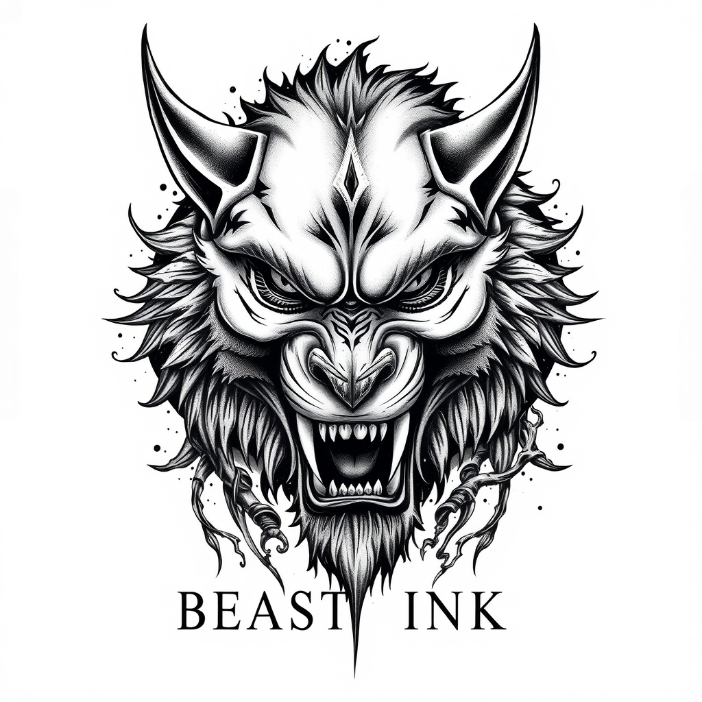 Main logo studio: Tattoo shop for black&gray realism, also art & design - text must be too: BEAST INK × ART Tattoo • Art • Design