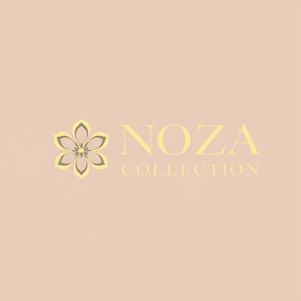 Main logo studio: NOZA COLLECTION — elegant luxury fashion boutique logo, feminine, minimalist, beige and gold, elegant serif font, delicate flower or N monogram, clean