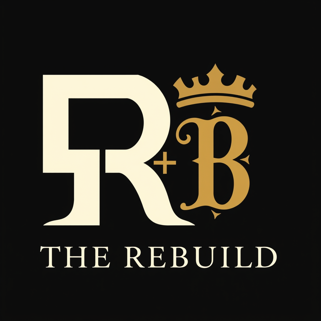 Main logo studio: R+B Emblem Create an iconic luxury emblem for THE REBUILD using the letters R and B merged into one powerful geometric symbol. Hidden meaning, strong 