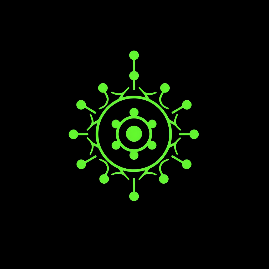 Main logo studio: a logo for developer, with light green color with black background, caring about distributed systems and backend work