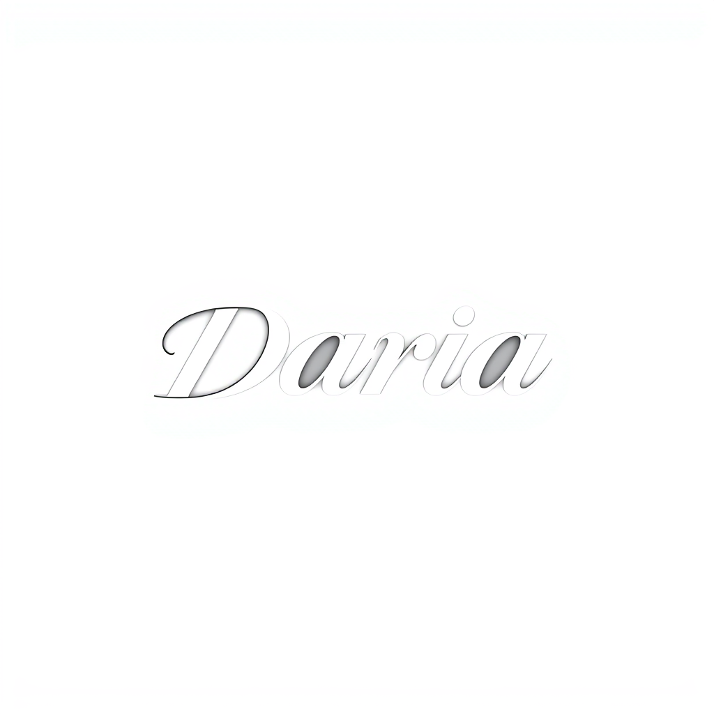 Wordmark Logo idea: wordmark logo of " Daria " e brandul iar stilul e luxury caligrafic futurist design , bold clean typography, flat vector logo, centered, solid white b