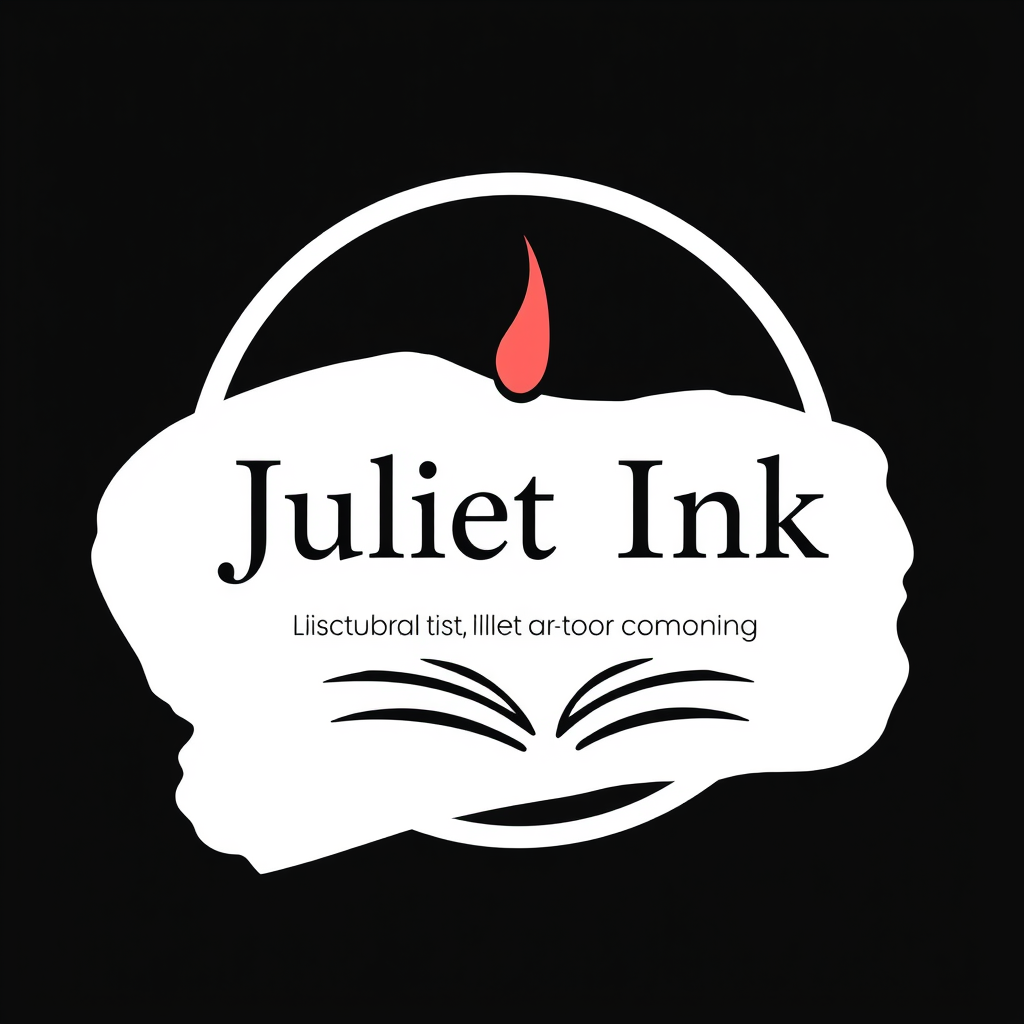 Main logo studio: A logo named "Juliet Ink." It is for a book and poetry showcase In a modern and minimalist style