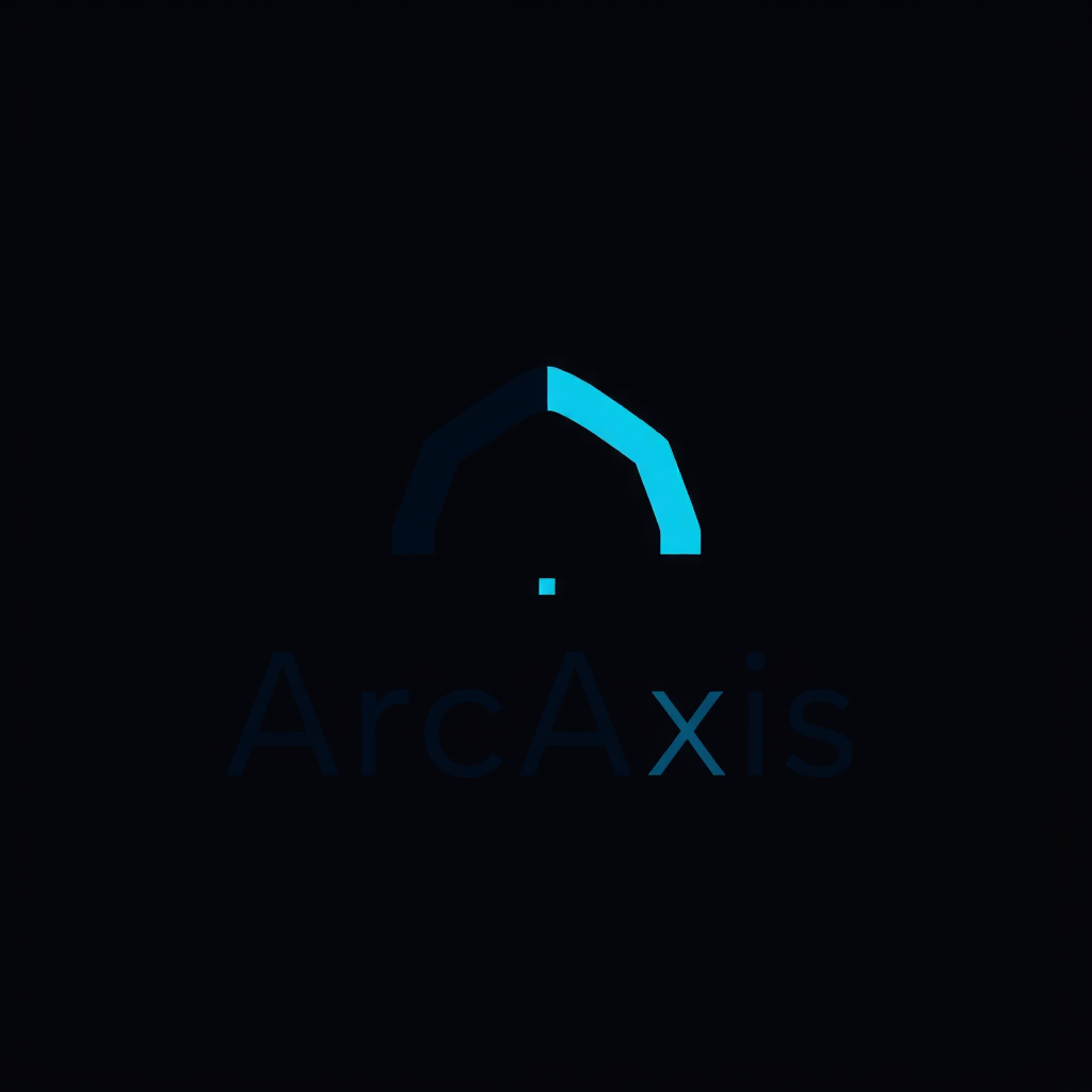 Main logo studio: Design a distinctive, premium logo for the brand “ArcAxis”. Create a minimalist geometric symbol that cleverly combines an arc and an axis/crosshair, 
