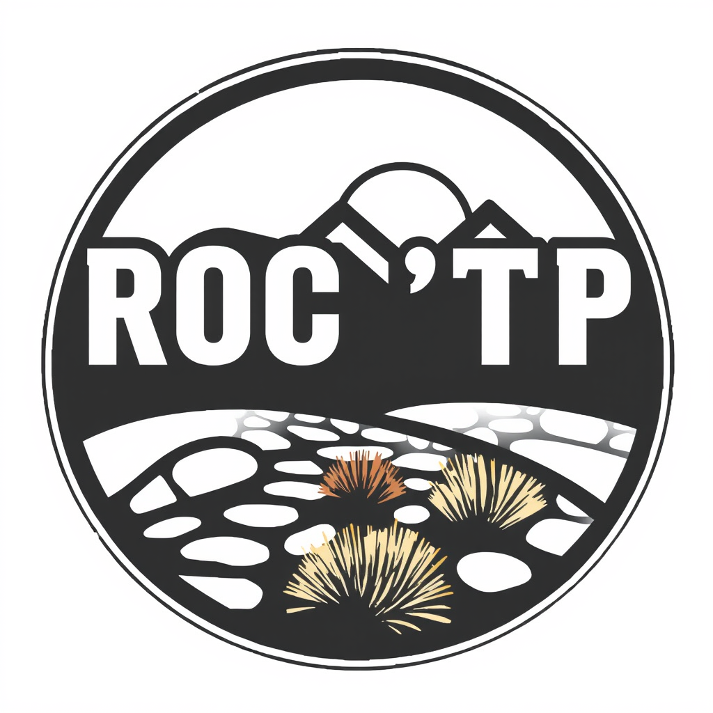 Main logo studio: logo ROC'TP entreprise terrassement paysage pelleteuse