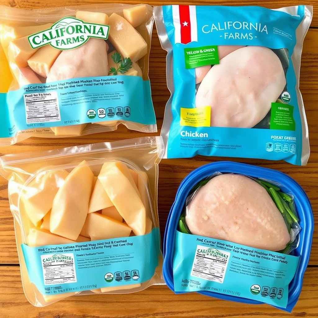 Main logo studio: California Farms Yellow and green Frozen Chicken products