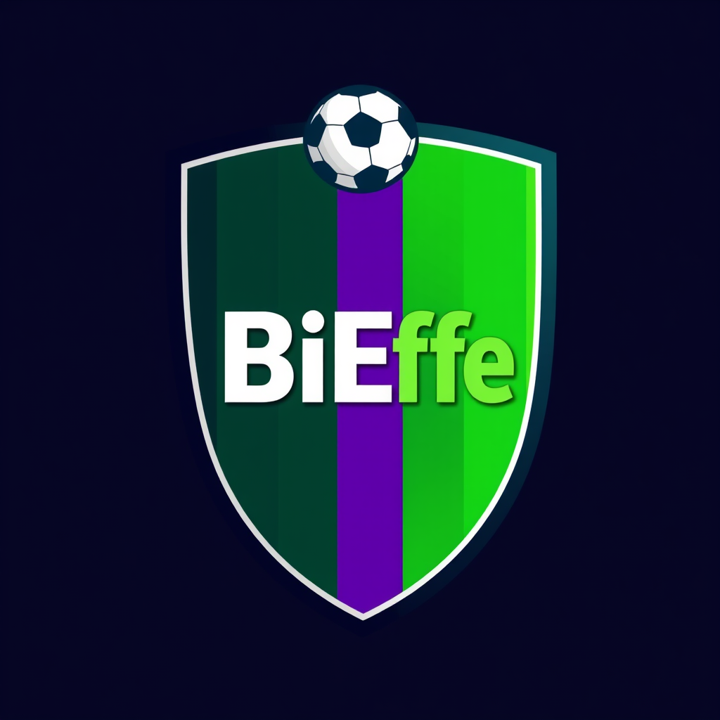 Main logo studio: Create a professional football club crest logo for a fantasy football team called "BiEffe". Main colors vertical stripes green and vertical stripes pu