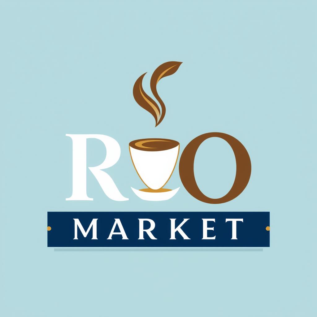 Main logo studio: Create a completely original, professional logo for a grocery store and coffee shop called RIO Market. I want a distinctive, premium design that looks