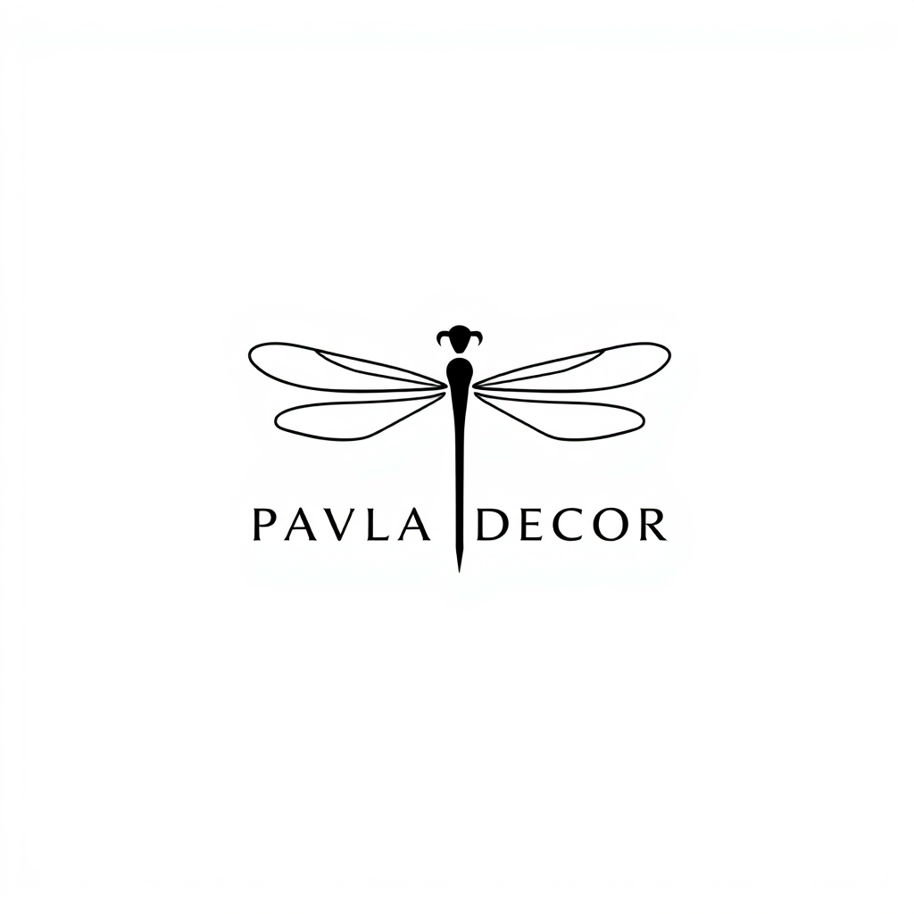 Minimalist Logo idea: minimalist logo, simple geometric mark for Pavla Decor, elegant minimalist luxury logo, dragonfly as the main symbol, subtle P and D letters incorpora
