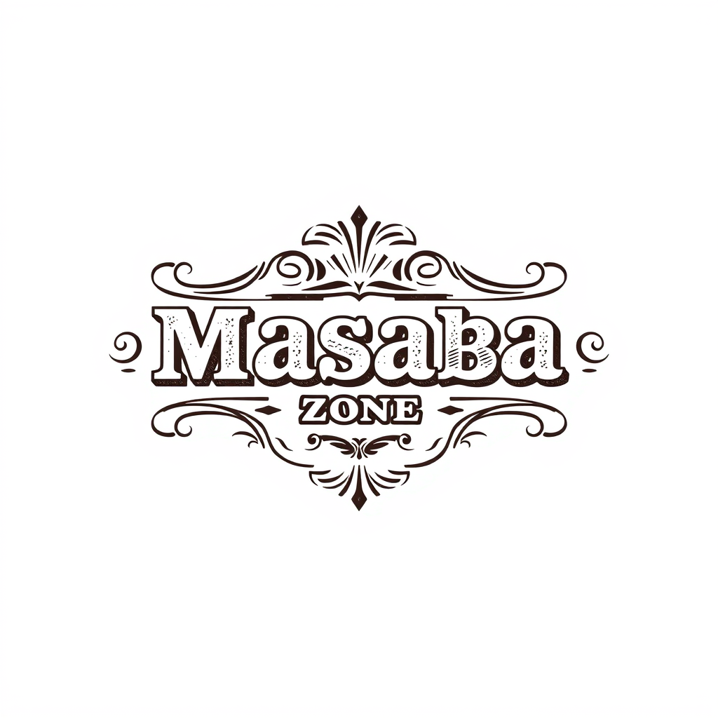 Vintage Logo idea: vintage retro logo for MASABA ✅ ..... ZONE 💥 , classic retro design, aged typography, hand-drawn vintage illustration style, ornamental flourishes, w