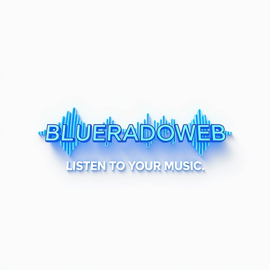 3D Logo idea: 3D logo for BLUERADIOWEB - LISTEN TO YOUR MUSIC, a music tech brand, 3D sound wave form, neon blue glow , three-dimensional render, realistic depth an