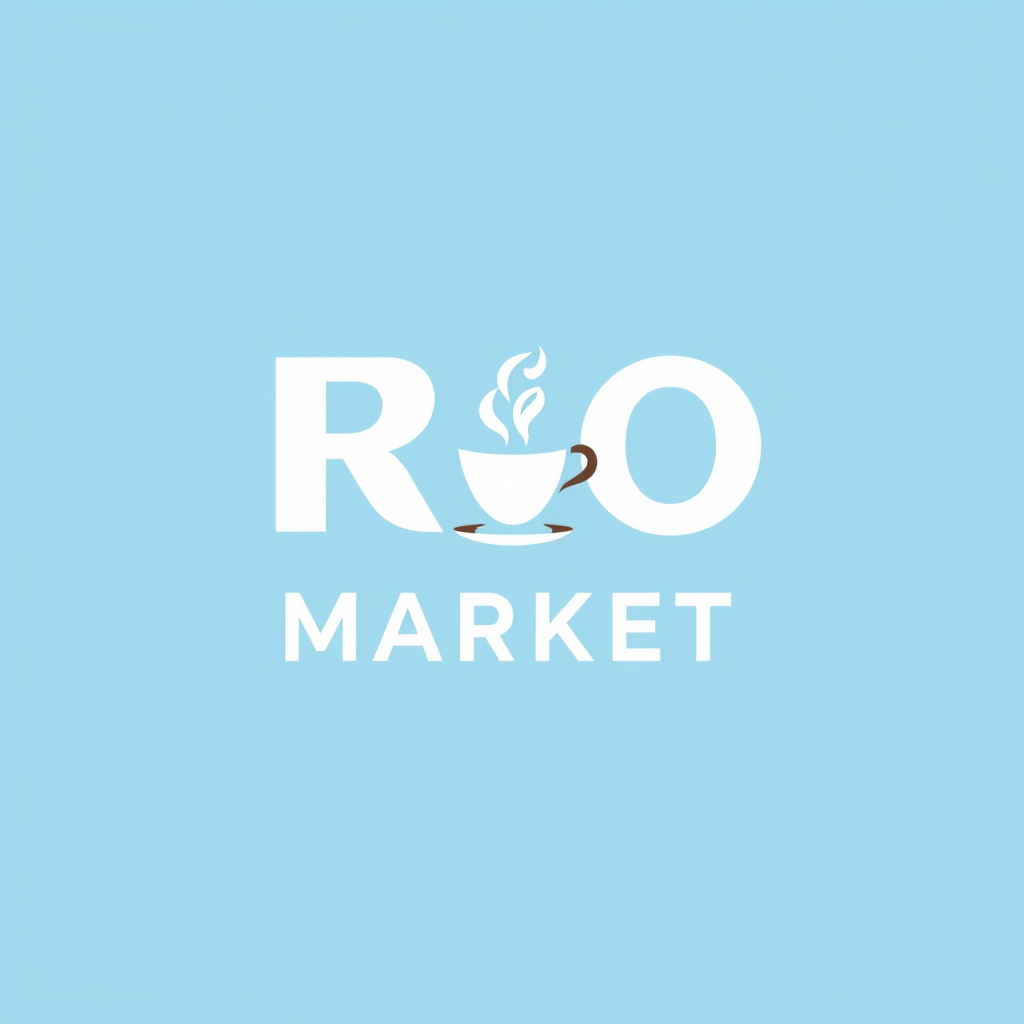 Main logo studio: Redesign the logo for RIO MARKET with very clear color contrast and a clean, minimalist style. IMPORTANT COLOR RULES: Background MUST be solid light b
