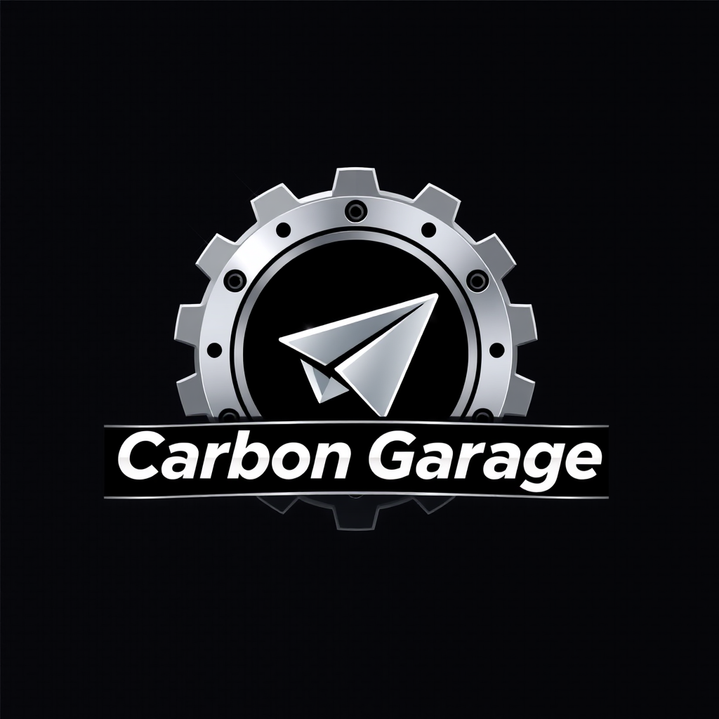 Main logo studio: “Create a professional square logo for a Telegram automotive channel called Carbon Garage. Dark carbon-fiber background, metallic piston and gear, mod