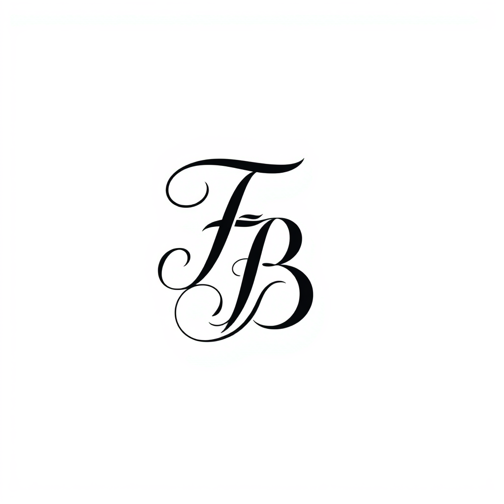 Monogram Logo idea: monogram logo combining the letters Mordern calligraphy type logo with F and B combined , elegant intertwined letterforms, flat vector logo, centered,