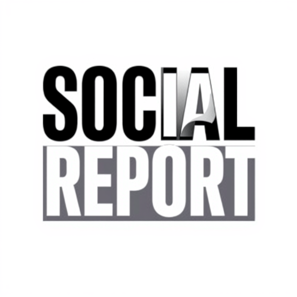 Wordmark Logo idea: wordmark logo of SOCIAL REPORT — global digital news/media brand, clean premium editorial style, bold modern typography, minimalist, professional, bla