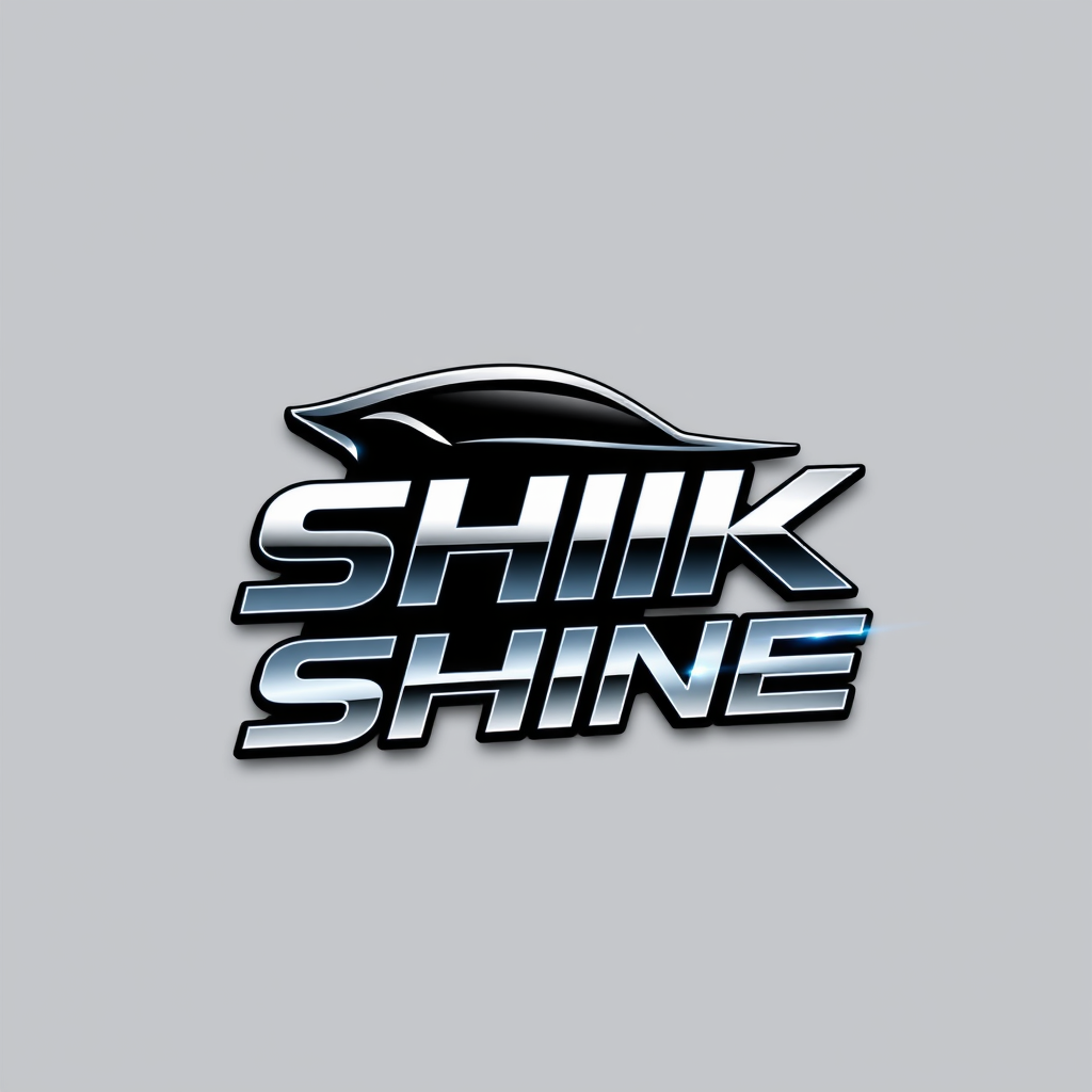 Main logo studio: SHIK SHINE — premium square profile logo, SHIK and SHINE both custom stylized typography, car silhouette integrated into both words, SHINE shaped with