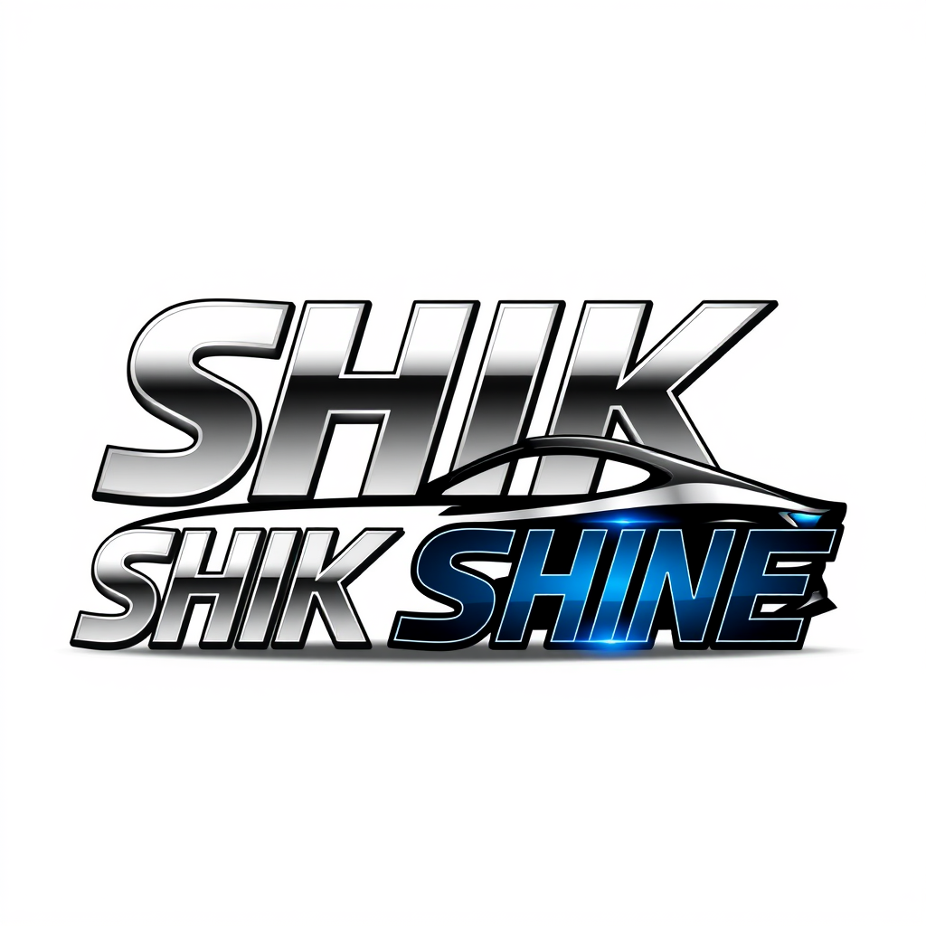 Main logo studio: SHIK SHINE — custom typographic logo. SHIK letters visually create a car shape; SHINE letters visually create an orbital polisher shape. Letters ARE t