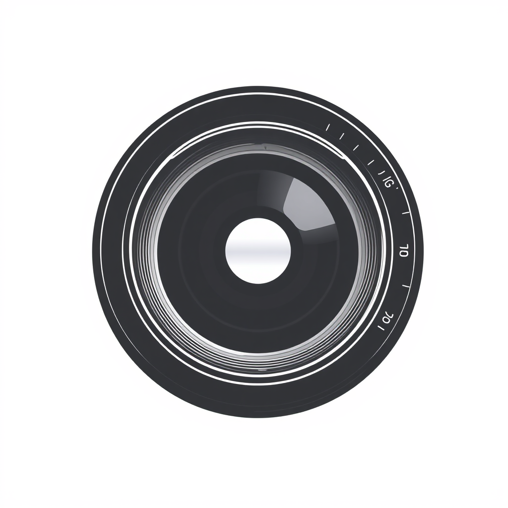 Minimalist Logo idea: minimalist logo, simple geometric mark for Minimalist logo for "photo_ale.jpg". Design a sleek camera lens viewed from the front, with realistic and e