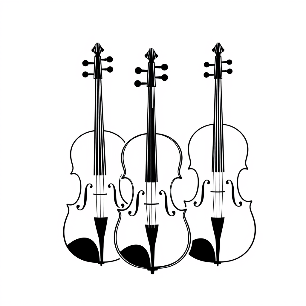 Main logo studio: Minimalistisches schwarz-weißes Logo als reines grafisches Zeichen für einen klassischen Kammermusikverein. Vier abstrakt stilisierte Streichinstrumen
