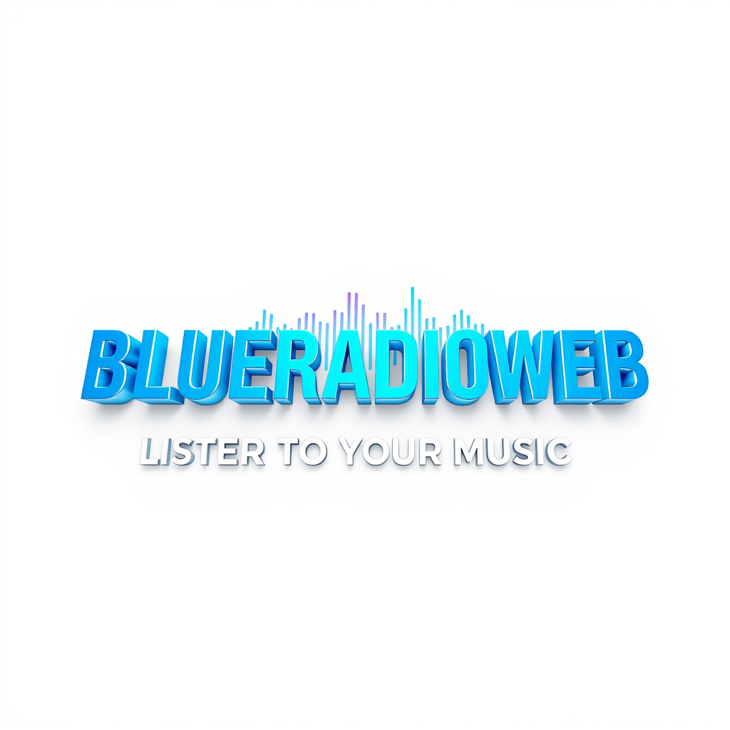 3D Logo idea: 3D logo for BLUERADIOWEB - LISTEN TO YOUR MUSIC - a music tech brand, 3D sound wave form , three-dimensional render, realistic depth and shadows, glos