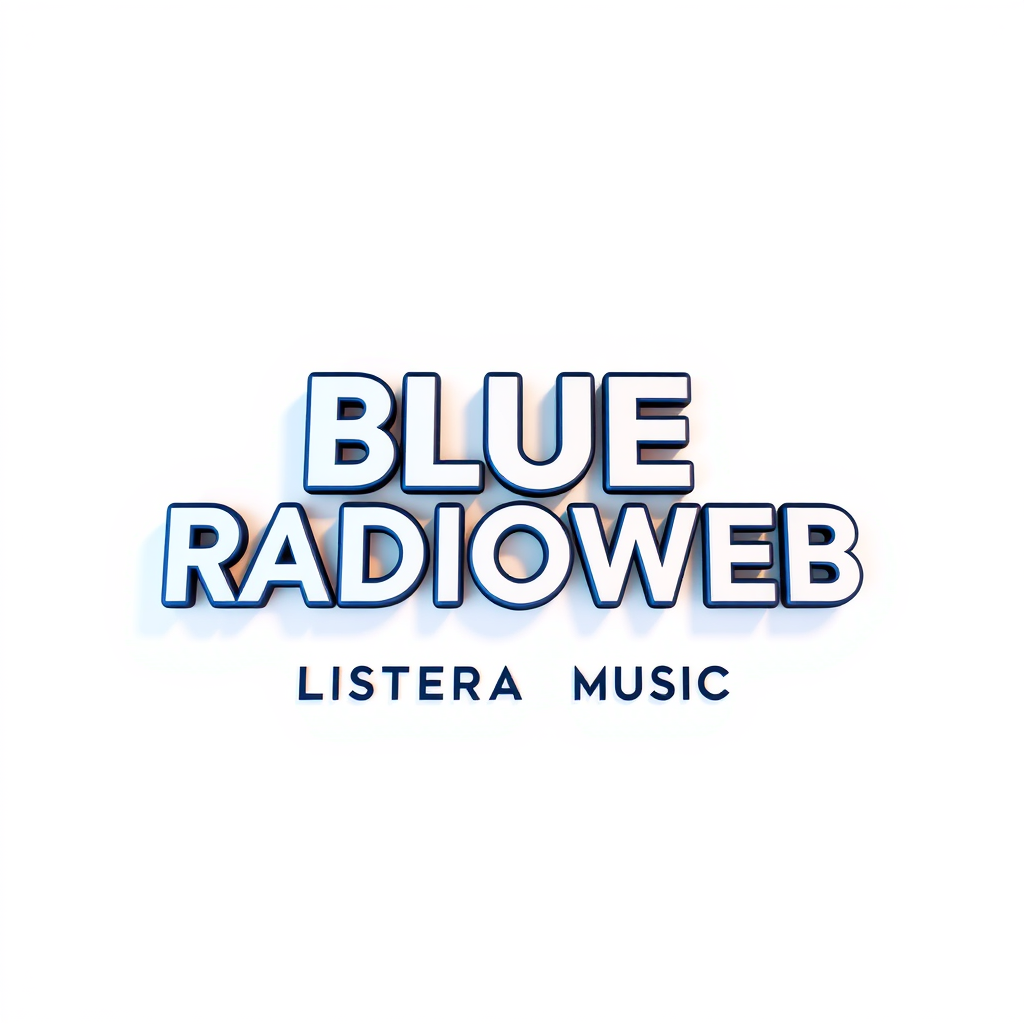 3D Logo idea: 3D logo for BLUERADIOWEB LISTEN TO YOUR MUSIC a music brand white blue , three-dimensional render, realistic depth and shadows, glossy or metallic sur