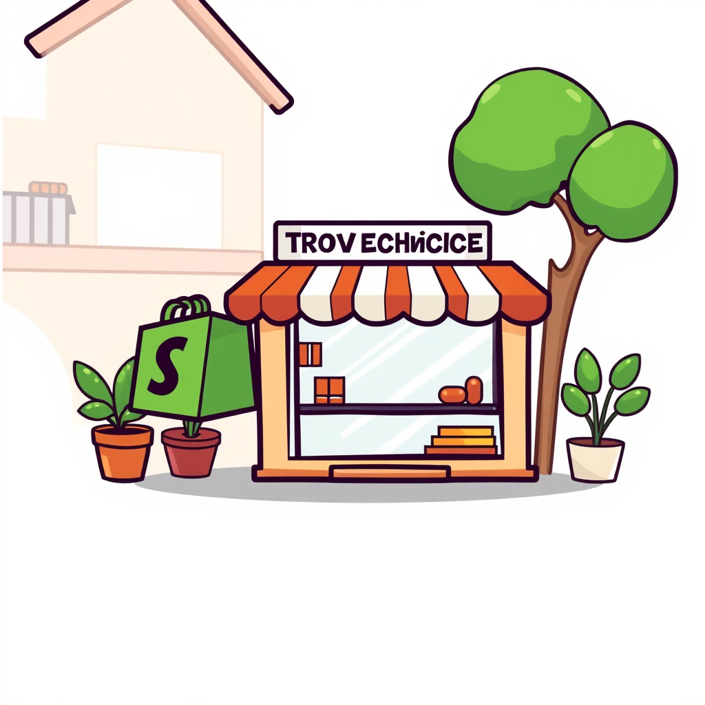 Main logo studio: Create a Shopify store cartoon logo with name TROVECHOICE with focus on letter T and C the store selles all niches