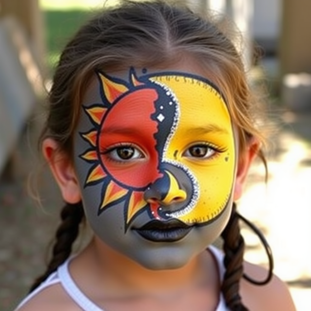 Main logo studio: the name is sun moon & face paint no human face and looks like some kids drawn it