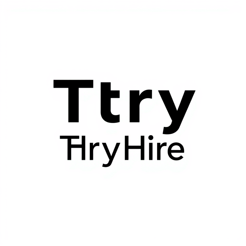 Wordmark Logo idea: wordmark logo of Minimalist premium wordmark for “TryHire”, modern global jobs and recruitment platform. Typography only, no icon or symbol. Distincti