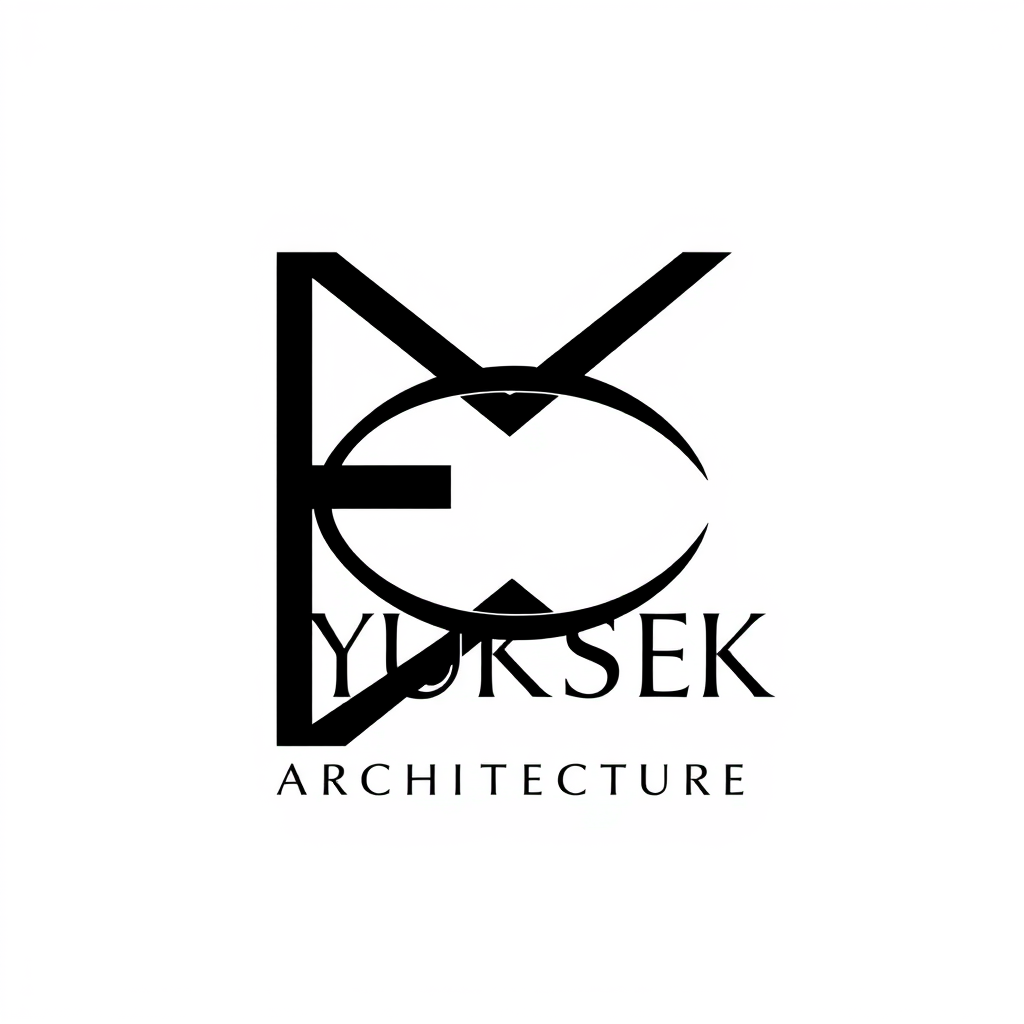 Monogram Logo idea: monogram logo combining the letters FY logo + YUKSEK Architecture (minimaliste) , elegant intertwined letterforms, flat vector logo, centered, solid w