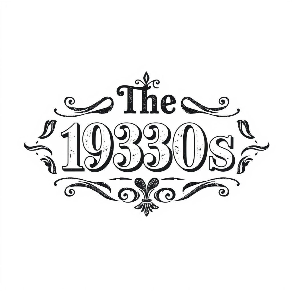 Vintage Logo idea: vintage retro logo for The 1930s logo that ONLY says The 1930s , classic retro design, aged typography, hand-drawn vintage illustration style, ornamen