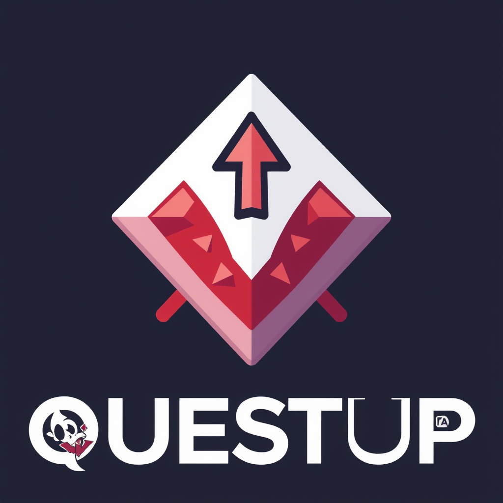 Main logo studio: Create a professional mobile app logo for an app called “QUESTUP”. The app combines studying, personal challenges, XP and leveling up. Create a bold, 