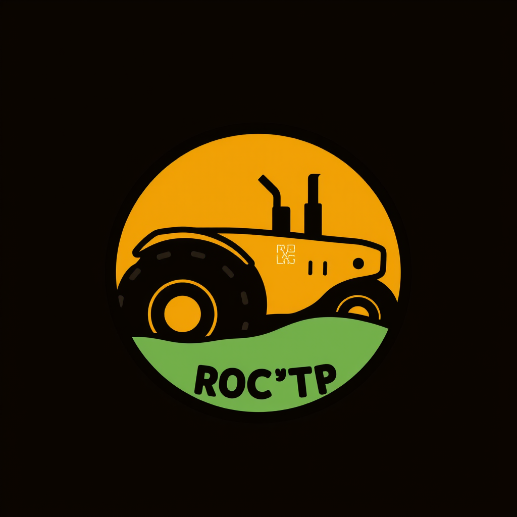 Main logo studio: nom ROC'TP logo forme tracteur godet