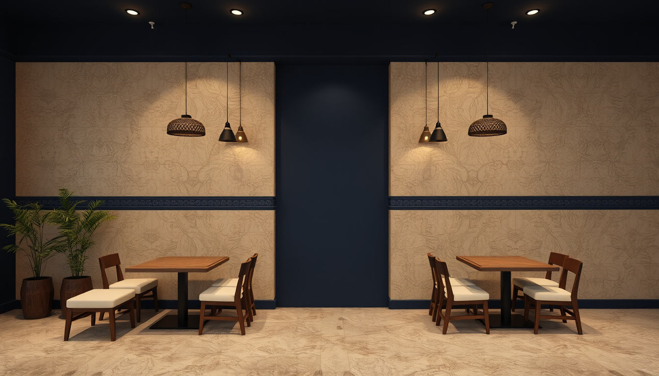 Main logo studio: Dastaan-e Kebab, minimal, navy-beige,