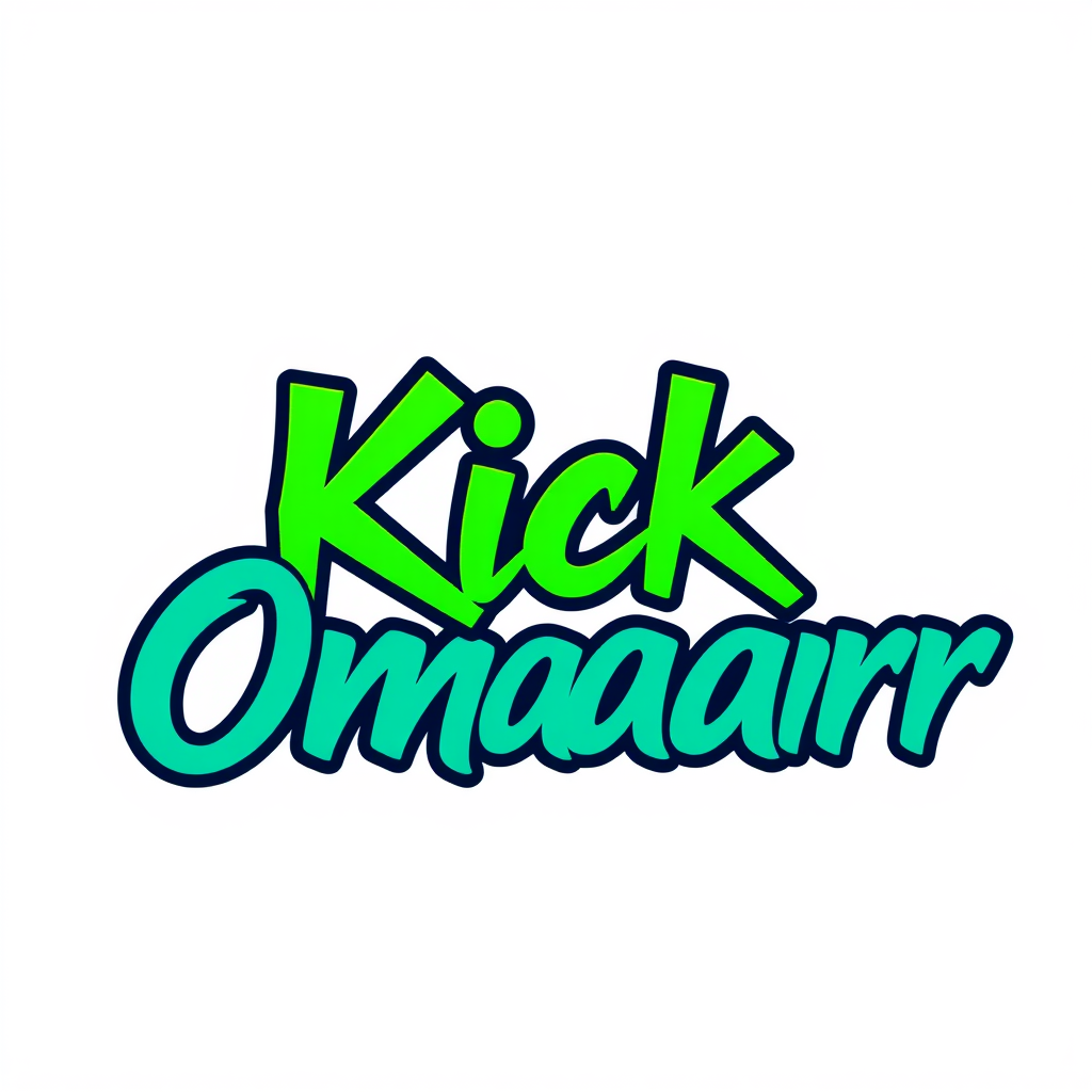 Main logo studio: Small gaming logo reading “Kick Omaarr” on one line. “Kick” in vibrant green, “Omaarr” in rich petrol blue-green. Calm, smooth, subtle graffiti-style 